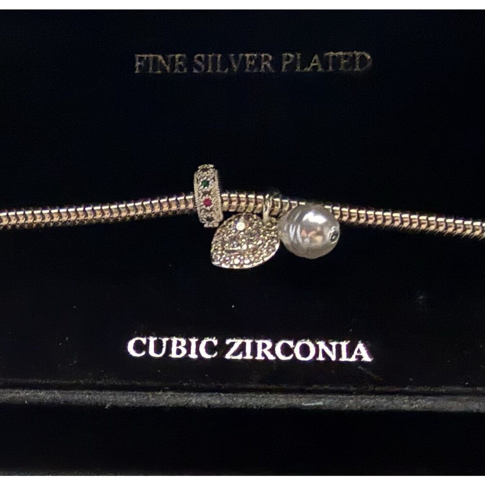 Snake Bracelet With colored stone spacer a paved heart dangle and a crystal bead